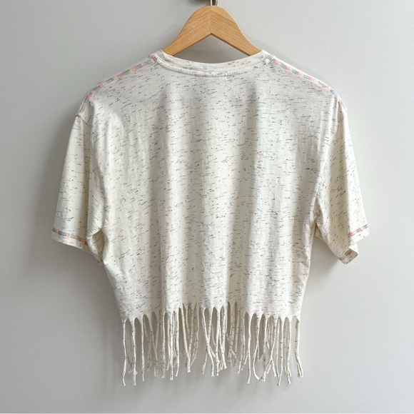 [ganni] greetings from fringe crop beach graphic short sleeve tee egret XS - Picture 5 of 10